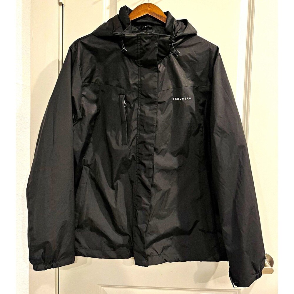 Venustas Men's XL Black Full Zip Hooded Stand-Up Collar Outdoor Jacket 0072